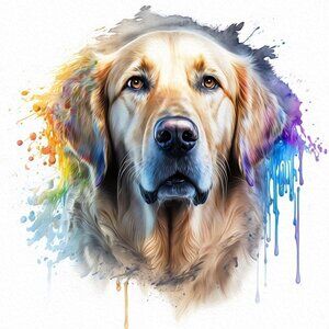 8x8 Golden Retriever Dog Portrait Best Friend Watercolor Oil‎ Painting Print